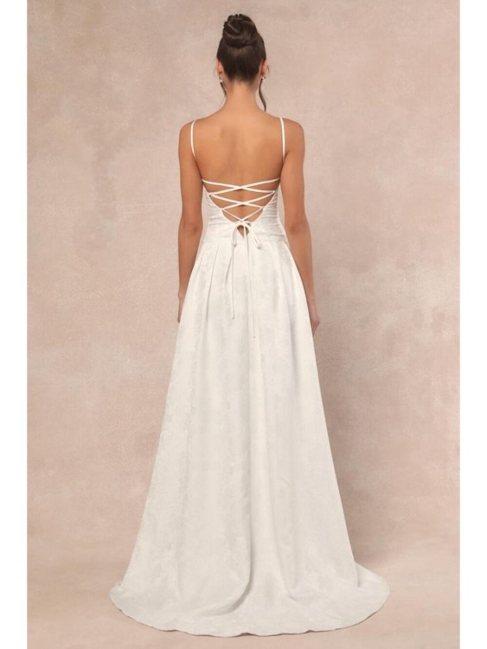 Lulus Arabella Wedding Dress Sz Small White Jacquard Lace Up Back Gown Bridal - Picture 7 of 7